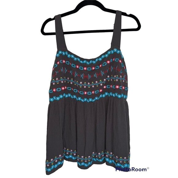 Torrid Tank Top Blouse Grey Floral Embroidered Size 1X Plus Size Boho X1 - Picture 1 of 8
